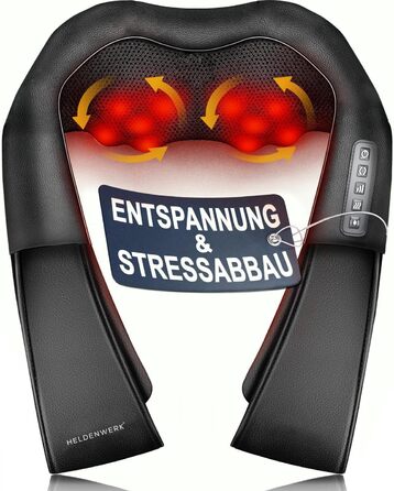 Масажер для шиї та спини HELDENWERK з підігрівом, Shiatsu масаж, 4D масаж глибоких тканин, для шиї, спини, плечей, ніг, ступнів, чорний