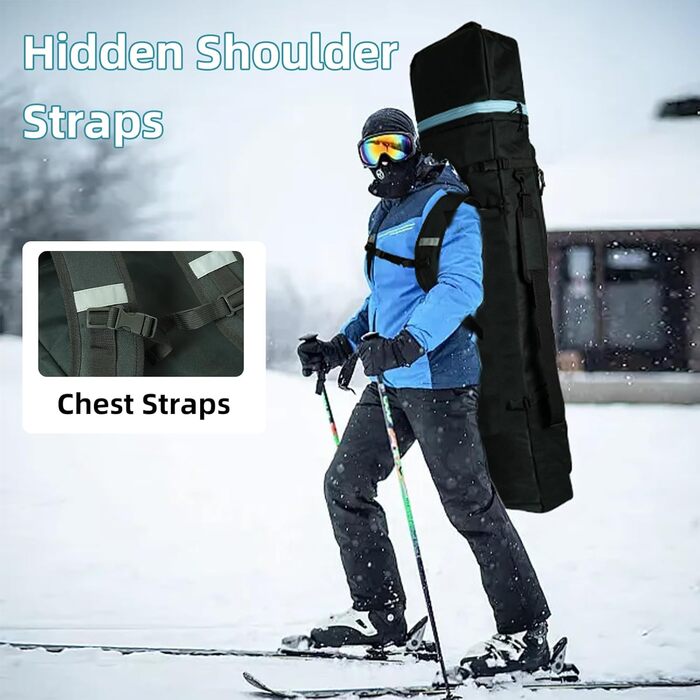 Чохол для сноуборду AUMTISC, чорний/синій, 155-180 см, водонепроникний, з регульованими лямками