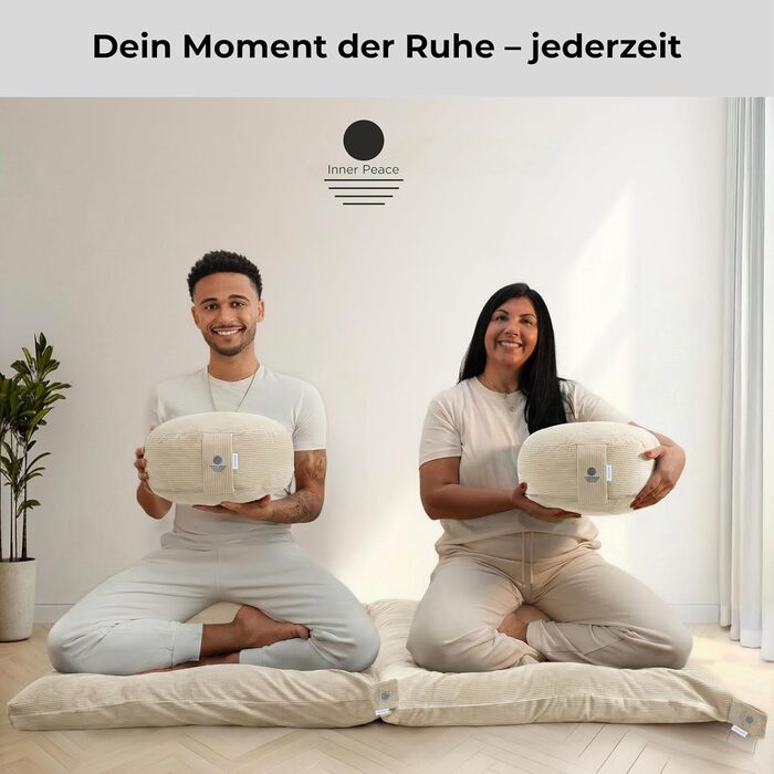 Йога подушка Inner Peace Кругла з шнуром 33 x 16 см XL | Подушка для медитації | З органічної бавовни та дінкової вати | Йога подушка для сидіння | Виготовлено в Німеччині (пісок)
