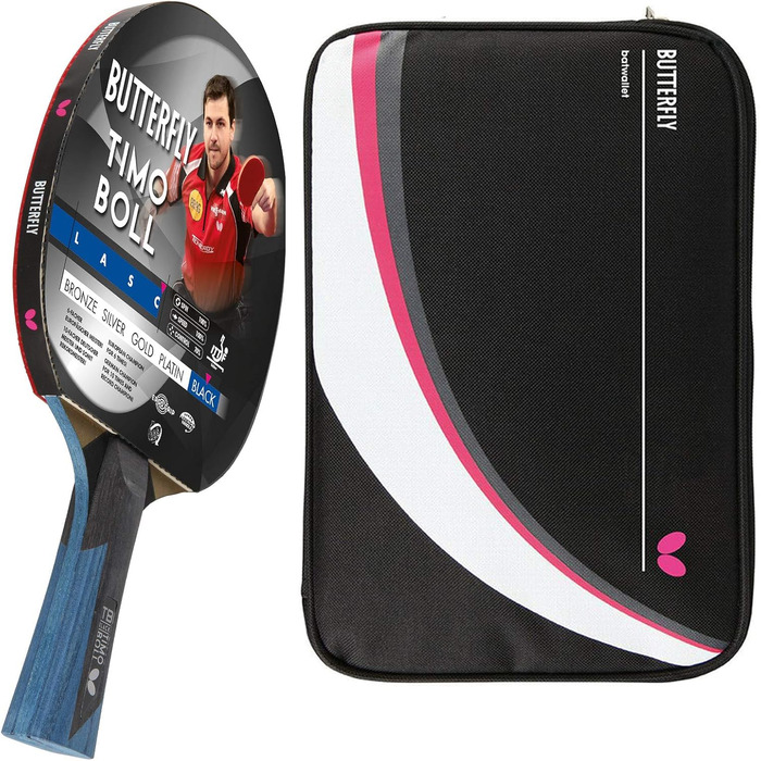 Професійна ракетка для настільного тенісу Butterfly Timo Boll Black з ITTF сертифікованим накладом Wakaba, анатомічною ручкою, у комплекті з чохлом DC2 – для технічно просунутих гравців
