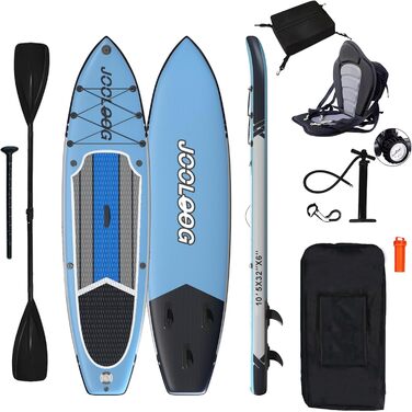 Надувний SUP Board JOOLOOG Stand Up Paddle Board 300кг, 6 дюймів товщини, з аксесуарами для веслування, для дорослих та підлітків, довжина 10'2/10'5, 320 x 81 x 15 см (зелено-сірий, з синім сидінням та кріпленням для камери)