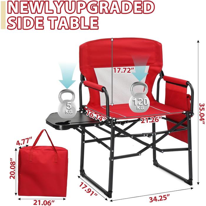 Кемпінговий стілець LEADZM складний з бічним столиком та відділенням для зберігання, вентильована спинка, 10 кг вантажопідйомність, 600D Oxford тканину, металевий каркас, 6x60x9 см, легкий та компактний для відпочинку на природі, риболовлі, фестивалів (2 