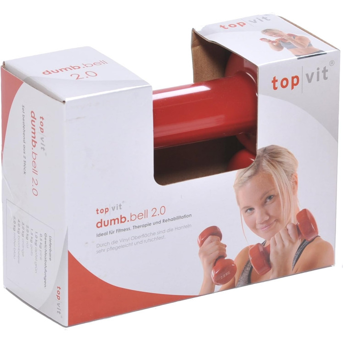Гантелі top vit® 2 кг з вініловим покриттям, набір 2 шт, для чоловіків, жінок і літніх, чавунні, червоні, 7 вагових категорій