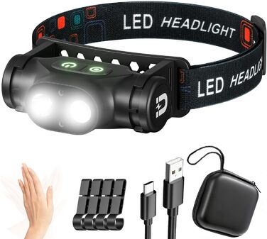 Фронтальний ліхтар Pawfly LED перезарядна, надяскравий, 4 режими, сенсор, магніт, IPX4, вологостійкий, для бігу, кемпінгу, риболовлі