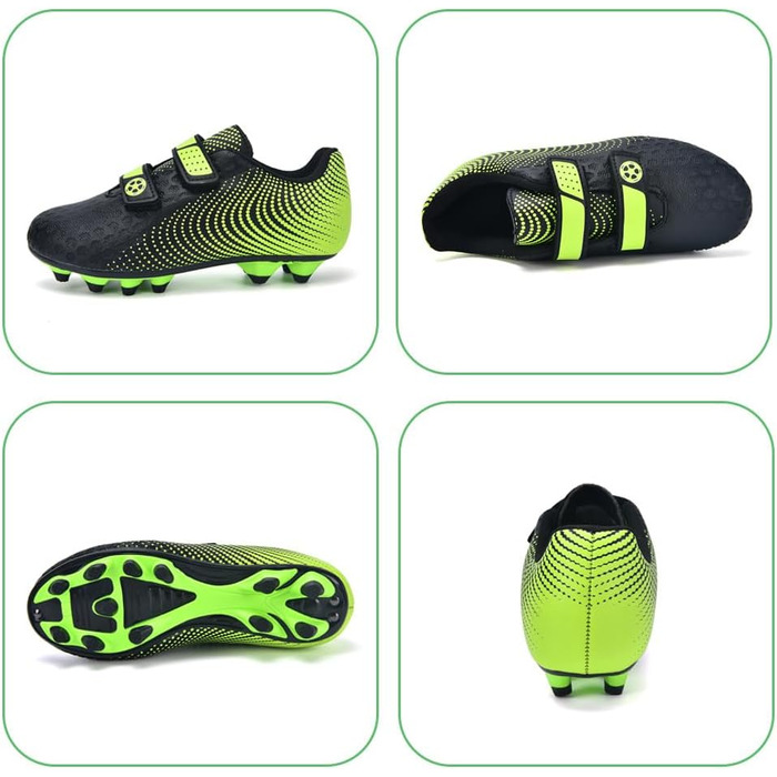 Дитячі футбольні бутси для хлопчиків та дівчаток, футбольні черевики з шипами для твердого поля, дитячі спортивні черевики для тренувань та занять на відкритому повітрі, дихаючі, антиковзкі, унісекс, розмір 28-37 (37 EU, Зелений)