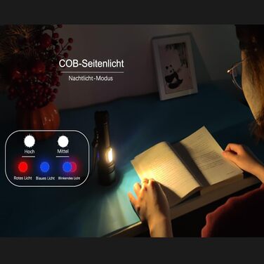 LED ліхтарик ASORT L2: тактичний, 9 режимів, COB, USB, водонепроникний IPX6, для кемпінгу, риболовлі та активного відпочинку