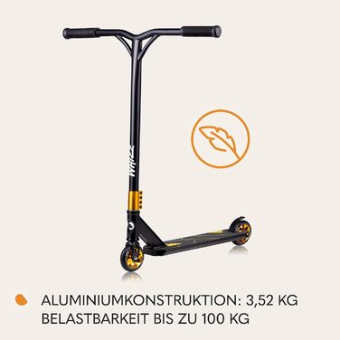 Скутер LIONELO WHIZZ Stunt - трюковий, підшипники ABEC-9, алюмінієва дека, система HIC, колеса 110мм, широке кермо, гальма Flex Fender MN Steel, чорний, унікальний дизайн