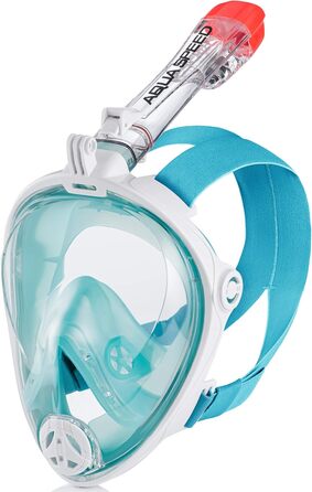Маска для снорклінгу Aqua Speed Full Face з трубкою, 180° панорама, для дорослих та дітей, блакитний/білий, S-M