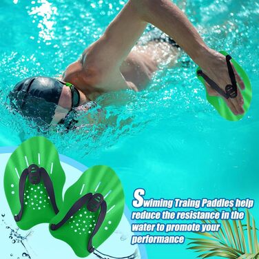 Набір ручних плавальних весел (2 шт.) для тренувань, дорослих та дітей, унісекс (зелені)