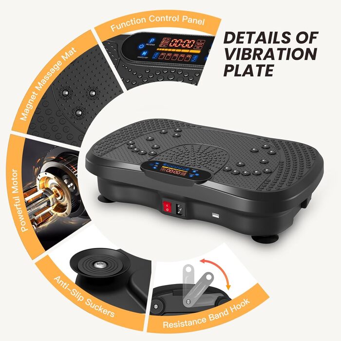 Платформа для вібраційного тренування Dripex, 3D, 99 рівнів, 5 програм, Bluetooth, стрічки, чорна