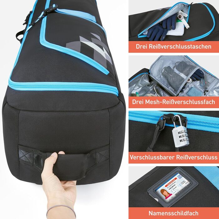 TOURIT Набір для перевезення лиж: сумка для лиж та черевиків, розкладна, на колесах, для 2 пар лиж (195 см), водонепроникна, 900D Oxford, для авіаперельотів (чорний)