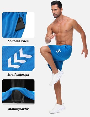 Чоловічі спортивні шорти для фітнесу та бігу Dry Fit, дихаючі тренувальні шорти для залу (3XL, чорний/сірий/синій)