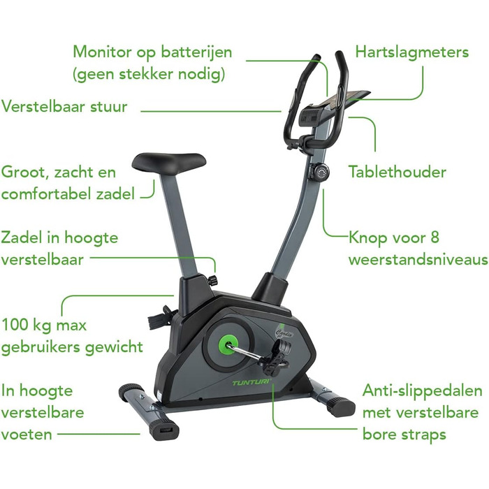 Велотренажер Tunturi Cardio Fit B35 з LCD-дисплеєм та тримачем для планшета, чорний – фітнес велотренажер для дому