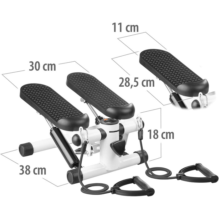 Еліптичний тренажер PEARL Sports Mini-Stepper з комп'ютером, дисплеєм та гумовими стрічками, до 100 кг. Для дому, фітнесу, пресування живота