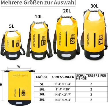 Водонепроникний мішок Blackace Arteesol 5L/10L/30L: Сумка для плавання, каякінгу та водних видів спорту (жовтий)