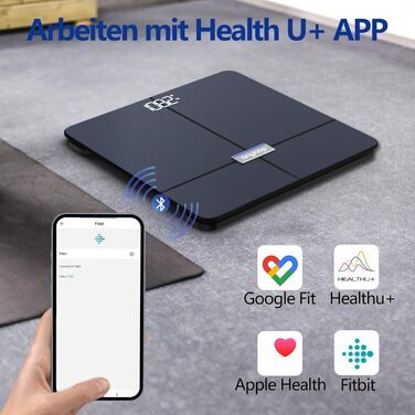 Вага Anyloop для вимірювання жиру в тілі, персональна вага з Bluetooth, 180 кг, вимірювання жиру, BMI, пульсу, м'язової маси, води, білка, кісткової маси, BMR, темно-синій