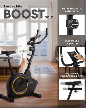 Велотренажер Zipro Boost Gold, магнітний, ергометр до 120 кг, для дому, батарейковий