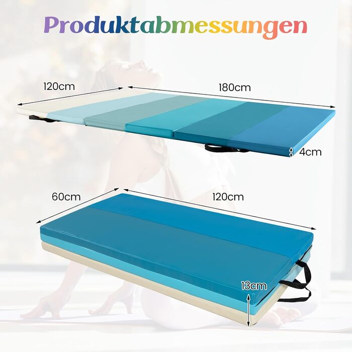 М'який килимок для гімнастики COSTWAY 180x120 см, складаний, з PU, з ручкою, для фітнесу, дітей та дорослих (Синій)