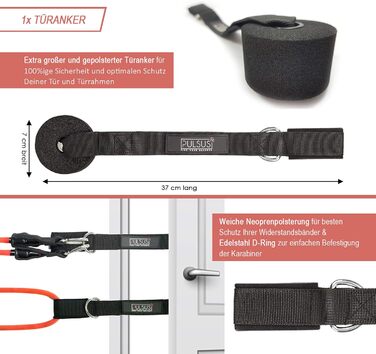 Набір фітнес-гумок для силових тренувань: резистентні гумки, дверний анкер, ручки, петлі для ніг, сумка | з додатком з відео-інструкціями