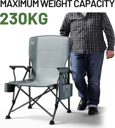 Крісло для кемпінгу Timber Ridge, складне, XXL, 230 кг, широке сидіння 62 см, висока спинка, підсклянник, міцні підлокітники для кемпінгу, пікніка, саду та балкону