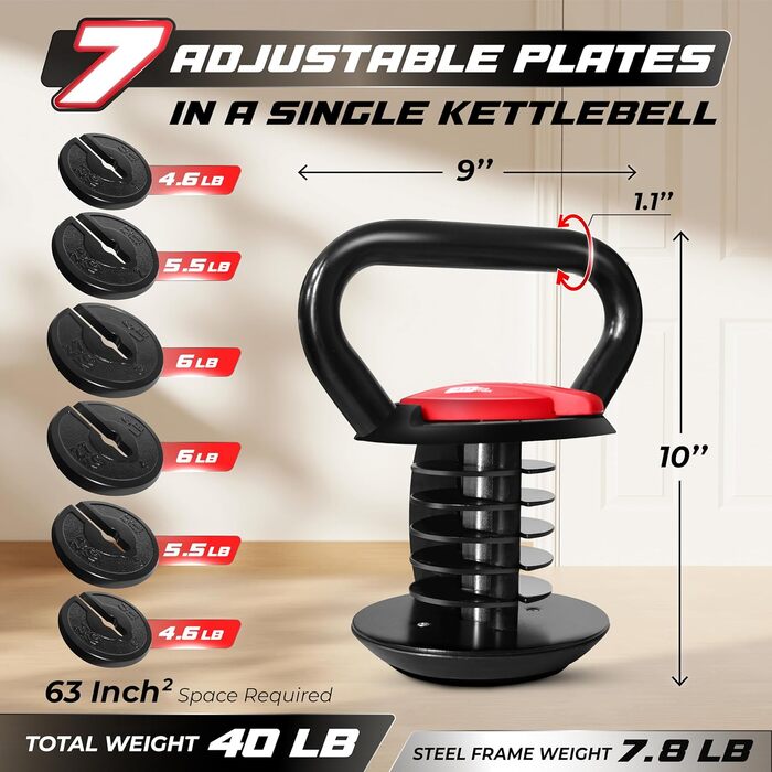 Кетлбел Yes4All регульований, чорний. Вага для тренувань, фітнесу, силових вправ. Регульований грифель для гантелей та дисків.