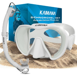 Набір для снорклінгу KAIMANA AquaVision Prolite для дорослих з чохлом, зручна силіконова маска для плавання, альтернатива сноркель-масці, тканинний/силіконовий ремінець, білий