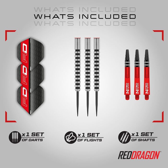 Професійні дротики для дартсу RED DRAGON Javelin Black Series зі сталевими наконечниками, набір із оперенням та шaфтами