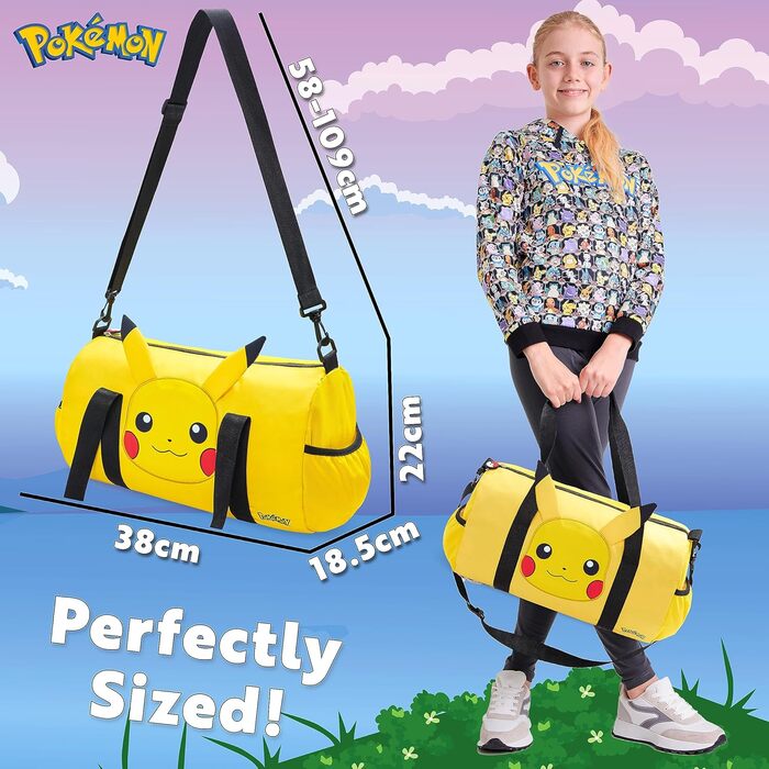 Дитяча спортивна сумка Pokemon Pikachu з 3D-вушками, дорожня сумка для хлопчиків і дівчаток, жовта, через плече, для басейну та спорту