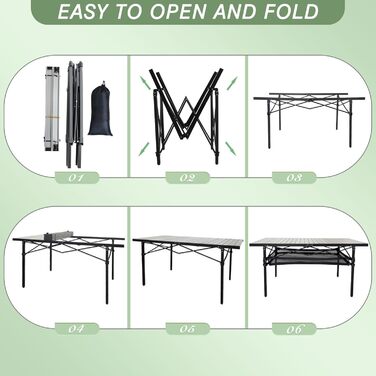 Складаний садовий стіл для кемпінгу Poepore, алюміній, 140x70x70 см, на 4-6 осіб, чорний