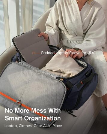 Спортивна сумка-рюкзак Tolaccea для чоловіків та жінок – велика дорожня сумка з відділенням для взуття, мокрою білизною та ноутбуком (15,6') – водонепроникна сумка-мішок для відпочинку, фітнесу, спорту та подорожей (Темно-синій, 40L)