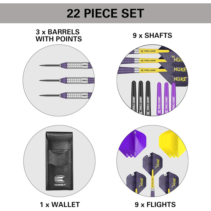 Дротики Target Darts Luke Littler Brass Steel Tip 22 г – набір дротиків The Nuke Player Edition з латуні для дартсу, аксесуари для дартсу