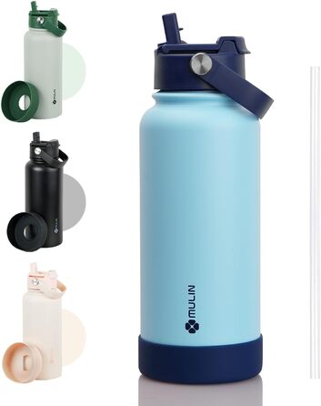 Термос-бутилка MULIN з нержавіючої сталі 1л, BPA Free, із трубочкою, для газованої води, герметична пляшка для дітей, спорту та фітнесу