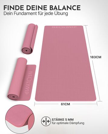 Килимок для йоги Neolymp протиковзкий та захищає суглоби – 183x61 см – PVC – для йоги, пілатесу – з E-Book та відео-управами (Рожевий)