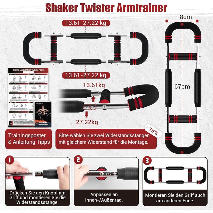 Тренування грудних м'язів вдома: тренажер для рук Twister Armtrainer, 13-27 кг, чорний