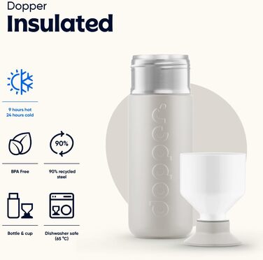 Термос Dopper Insulated 580 мл Gentle Grey – подвійні стінки, не протікає, зберігає холод до 24 годин та тепло до 9 годин, нержавіюча сталь, пляшка для води, чаю, кави