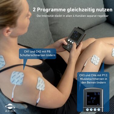 Апарат TENS EMS STIM-PRO X9B з 4 каналами та 8 електродів для болісної терапії, масажу та м'язового стимулювання - axion® (3) X9B