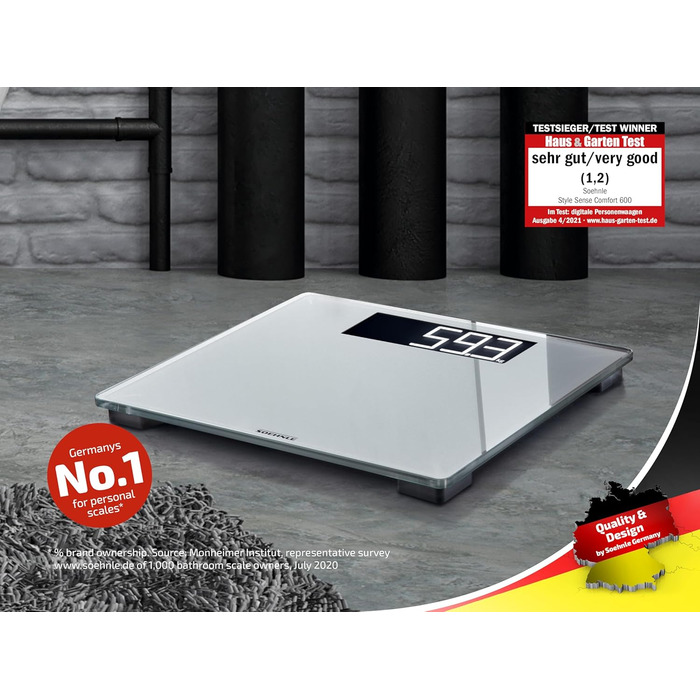 Електронна вага Soehnle Style Sense Comfort 600 для людей, LCD-дисплей, до 200 кг, безпечна платформа