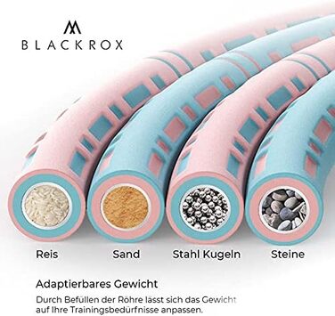 BLACKROX Хулахуп HOOPAROX для фітнесу, сталевий, регульована вага 1,2-4 кг, масажний, для схуднення, дорослий, синій і рожевий