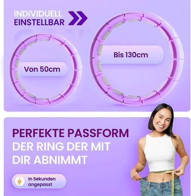 Leiser Smart Hula Hoop Gymside Hoopside Pro: для схуднення та фітнесу, з масажними шипами, 18 знімних секцій, фіолетовий