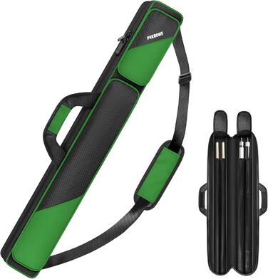 Чохол для більярдних київ 2x2 на 2 киї з кишенями на блискавці для аксесуарів, міцний, поліестер, з плечовим ременем та ручкою, м'який, для жінок та чоловіків, зелений/чорний