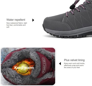Жіночі зимові чоботи - тепла підкладка, водонепроникність, трекінгові та похідні черевики, зимові короткі чоботи, Outdoor боти (Сірий, 38.5 EU)