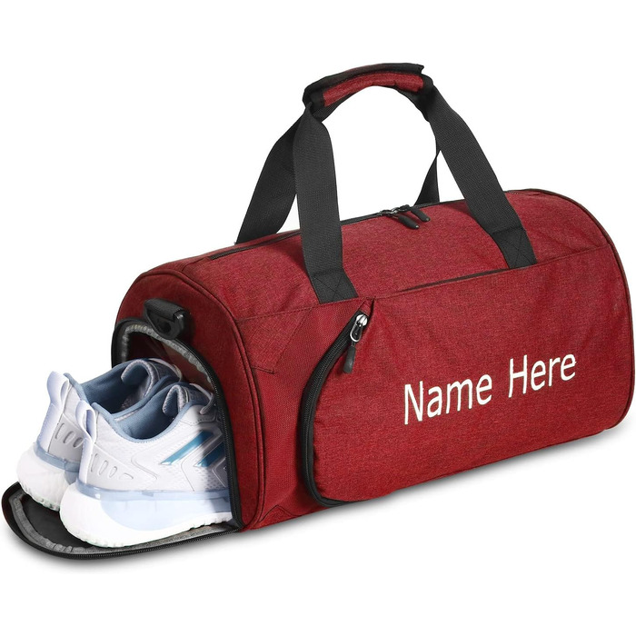 Персоналізована вишита спортивна сумка для подорожей з відділенням для взуття та вологих речей, червона