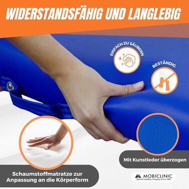 Складний масажний стіл Mobiclinic CM-01 Light 186x60 см, дерев'яний, синій, з підголівником, європейський бренд, портативний стіл для масажу та фізіотерапії