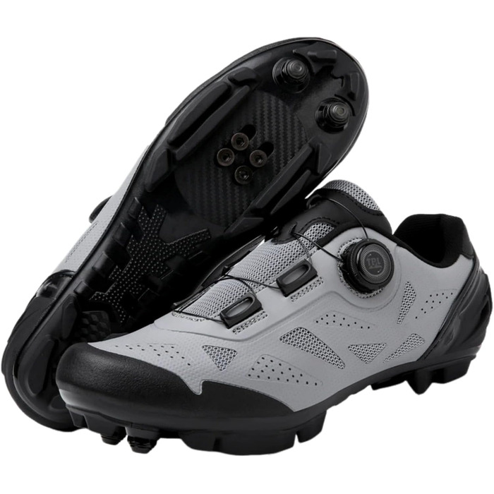 Велотуфлі MTB SPD для гірського велосипеда, чоловічі/жіночі, розмір EU 36-47, з поворотним ремінним затискачем, з болтами та шипами, дихаючі, сірого кольору, розмір EU 45