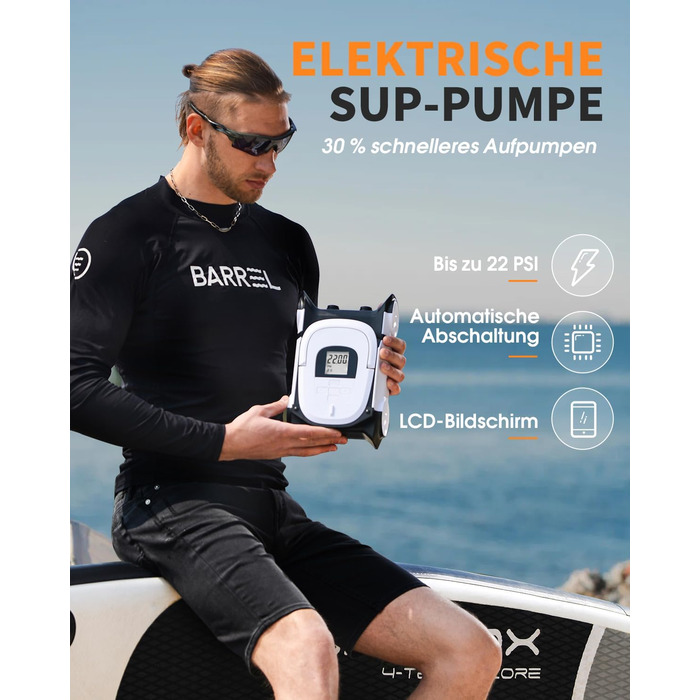 Електричний насос для SUP дошки 12V, 22 PSI, подвійний, з авто-стопом, для човнів, каяків, водних видів спорту, 7 насадок
