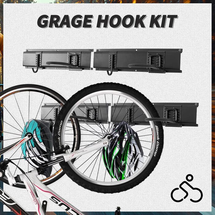 Настінна підставка для велосипедів на 6 велосипедів з гачками для шолома, вантажопідйомність 270 кг, 160 см