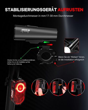 Набір велосипедних ліхтарів SFGSUP LED з USB зарядкою, водонепроникні (IPX5), схвалені StVZO