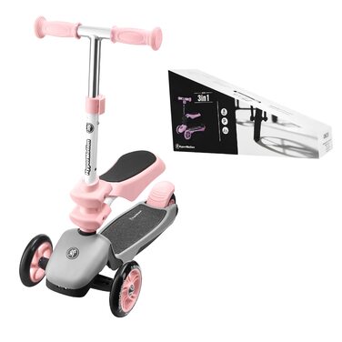 Самокат дитячий Kinderroller 3в1 рожевий: самокат-біговел-колісний скутер з сидінням для дівчаток та хлопчиків