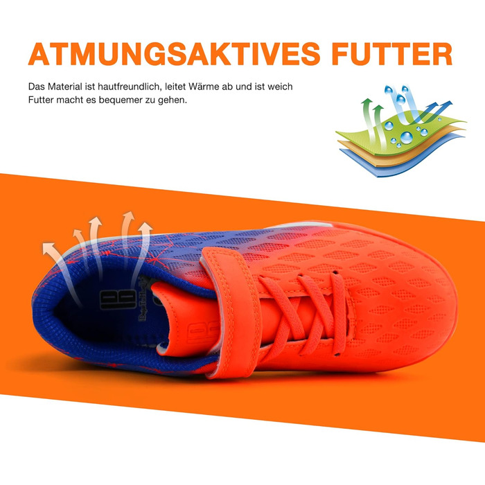 Дитячі футбольні бутси JABASIC для штучного покриття, для хлопчиків та дівчаток, розмір EU 25, кольори: морський, лимонний, помаранчевий, блакитний