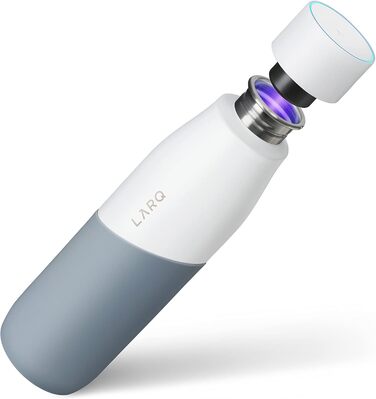 Пляшка LARQ Movement PureVis 710 мл — легка нержавіюча пляшка для води з UV-стерилізатором, самостійне очищення, неізольована, багаторазова, для подорожей, біла/камінь